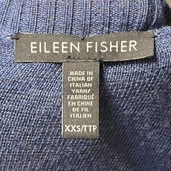 Eileen Fisher 100% Merino Wool Crew Neck High Low Hem Sweater Blue XXS Italian - Picture 6 of 8